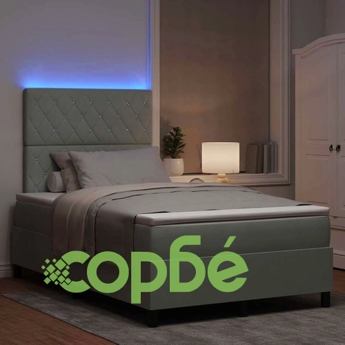 Легло с пружинирана основа и LED осветление светлосиво 120x190 см кадифе ➤ топ цена ➤ sorbe.bg