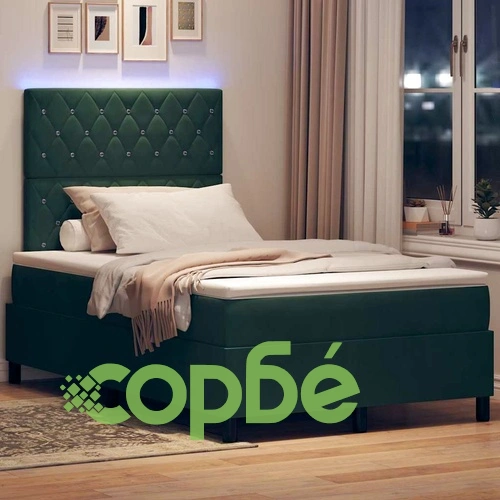 Легло с пружинирана основа и LED осветление 120x190 см тъмнозелено кадифе с матрак ➤ топ цена ➤ sorbe.bg