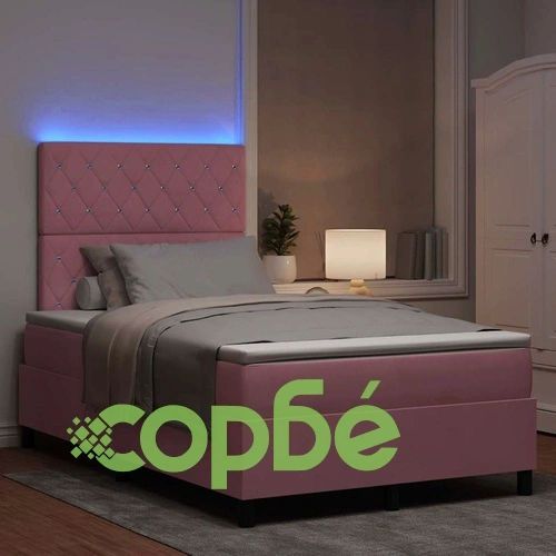 Легло с пружинирана основа и матрак с LED осветление Розово 120x190 см Кадифе ➤ топ цена ➤ sorbe.bg