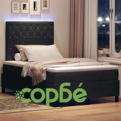 Легло с пружинирана основа и матрак черно 120x200 см кадифе с LED осветление ➤ топ цена ➤ sorbe.bg