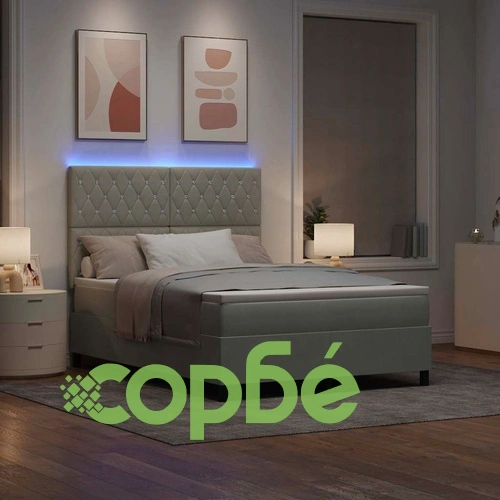 Легло с пружинирана основа и LED осветление светлосиво 140x200 см кадифе ➤ топ цена ➤ sorbe.bg
