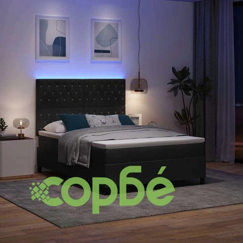 Легло с пружинирана основа и матрак с LED осветление Черно 160x200 см Кадифе ➤ топ цена ➤ sorbe.bg