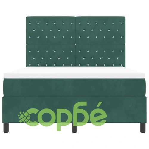 Легло с пружинирана основа и матрак тъмно зелено кадифе 160x200 см с LED осветление ➤ топ цена ➤ sorbe.bg