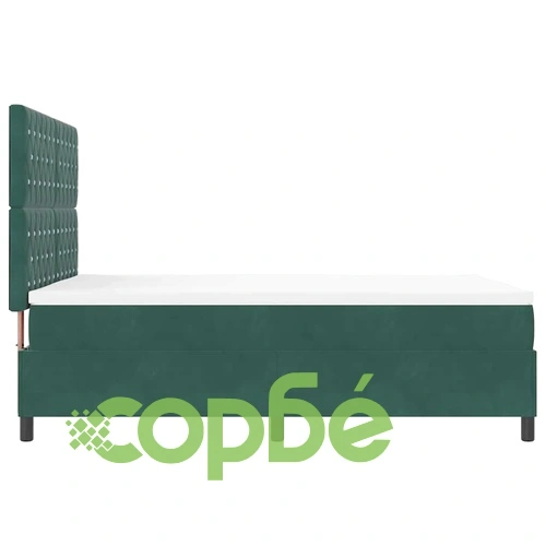 Легло с пружинирана основа и матрак тъмно зелено кадифе 160x200 см с LED осветление ➤ топ цена ➤ sorbe.bg