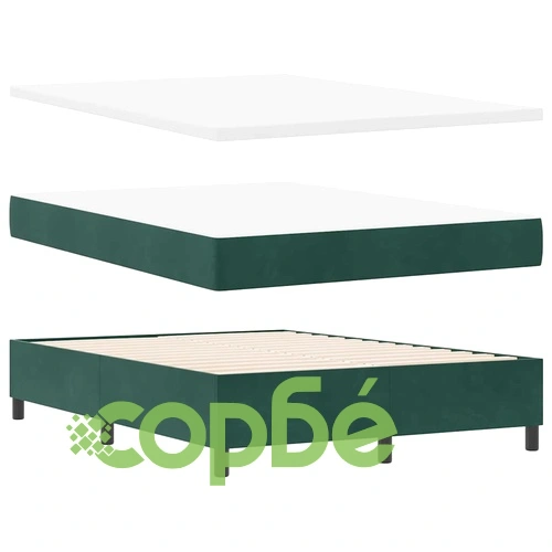 Легло с пружинирана основа и матрак тъмно зелено кадифе 160x200 см с LED осветление ➤ топ цена ➤ sorbe.bg