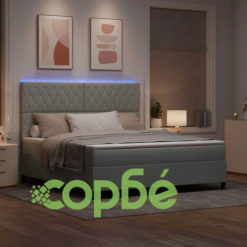Легло с пружинирана основа и LED осветление 180x200 см кадифе светлосиво ➤ топ цена ➤ sorbe.bg