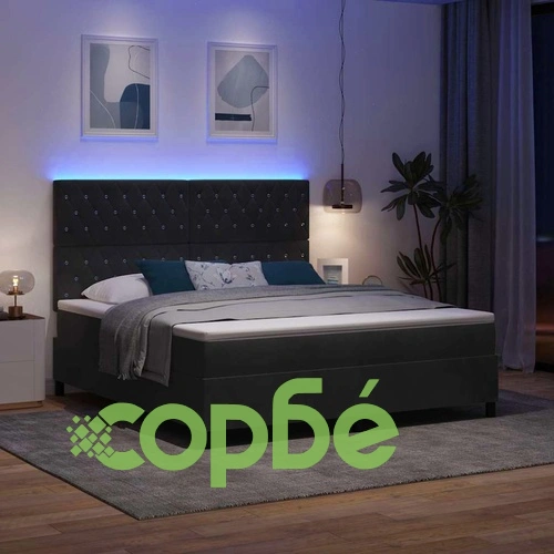 Легло с пружинирана основа и матрак черно 180x200 см кадифе с LED осветление ➤ топ цена ➤ sorbe.bg