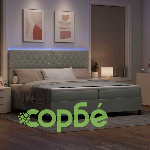 Легло с пружинирана основа и LED осветление светлосиво 200x200 см кадифе ➤ топ цена ➤ sorbe.bg