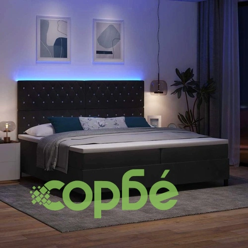 Легло с пружинирана основа и матрак Черно 200x200 см Кадифе с LED осветление ➤ топ цена ➤ sorbe.bg