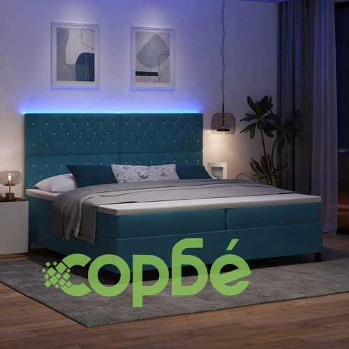 Легло с пружинирана основа и матрак с LED осветление тъмносиньо 200x200 см кадифе ➤ топ цена ➤ sorbe.bg