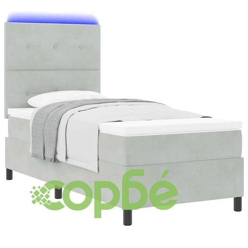 Легло с LED осветление и матрак светлосиво 80x200 см кадифе ➤ топ цена ➤ sorbe.bg
