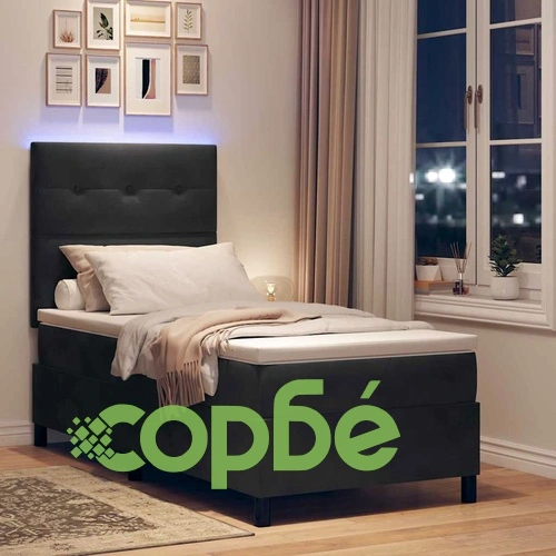 Легло с пружинирана основа и матрак с LED осветление 80x200 см черно кадифе ➤ топ цена ➤ sorbe.bg