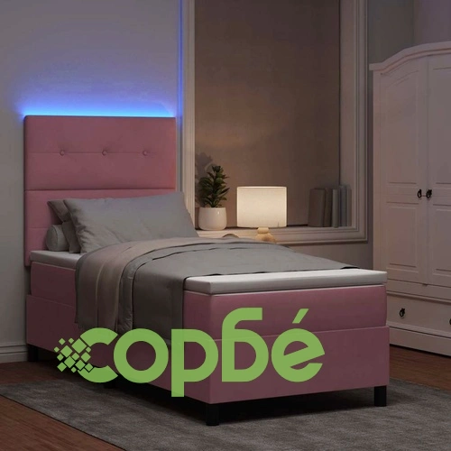 Легло с пружинирана основа и матрак с LED осветление розово 80x200 см кадифе ➤ топ цена ➤ sorbe.bg
