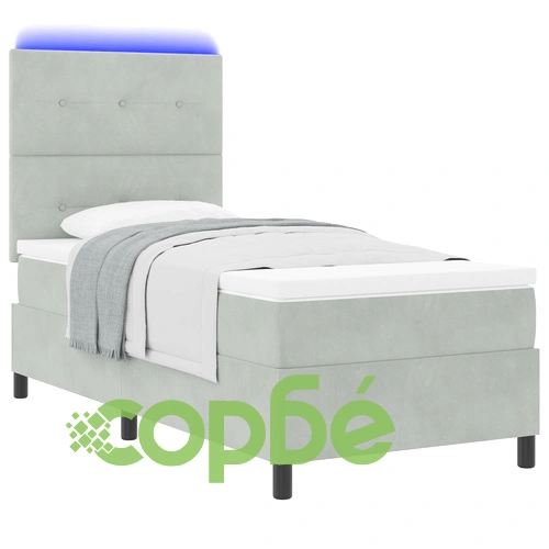 Двулицево легло с матрак и LED осветление 90x200 см, сив велур ➤ топ цена ➤ sorbe.bg