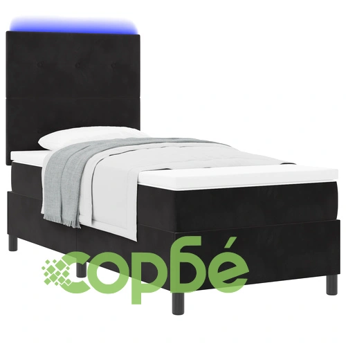 Легло с матрак и LED осветление 90x200 см, черен велур ➤ топ цена ➤ sorbe.bg