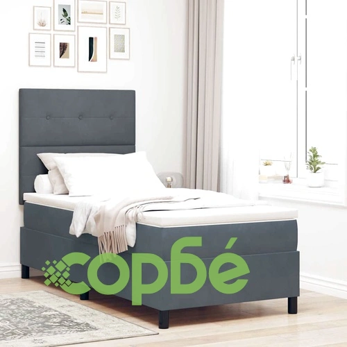 Легло с пружинирана основа и LED осветление Тъмен сив 100x200 см Кадифе ➤ топ цена ➤ sorbe.bg