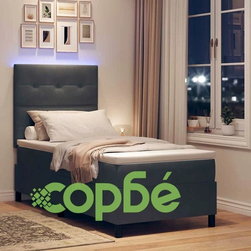 Легло с пружинирана основа и LED осветление Тъмен сив 100x200 см Кадифе ➤ топ цена ➤ sorbe.bg
