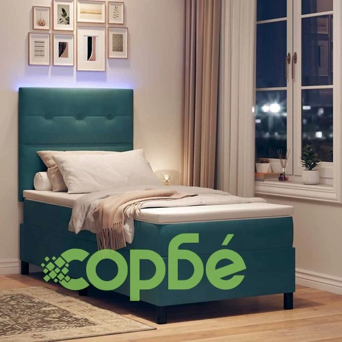 Легло с пружинирана основа и LED осветление Тъмносиньо 100x200 см Кадифе ➤ топ цена ➤ sorbe.bg