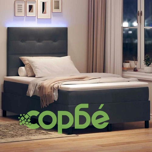 Легло с пружинирана основа и матрак Тъмен сив 120x190 см Кадифе с LED осветление ➤ топ цена ➤ sorbe.bg