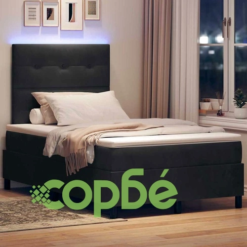 Легло с пружинирана основа и матрак с LED осветление Черно 120x200 см Кадифе ➤ топ цена ➤ sorbe.bg