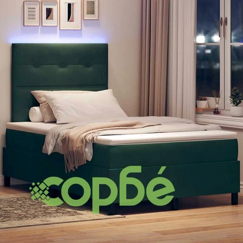 Легло с пружинирана основа и матрак с LED осветление тъмнозелено 120x200 см кадифе ➤ топ цена ➤ sorbe.bg