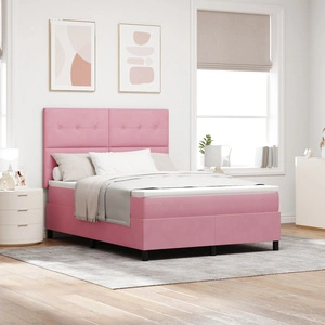 Луксозно легло с матрак от велур 140x190 см с LED осветление в розов цвят