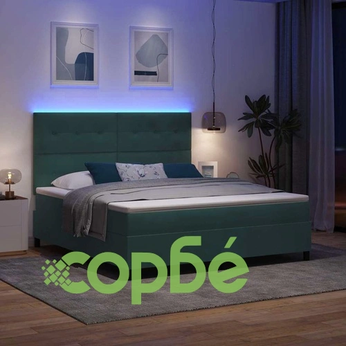 Легло с пружинирана основа и матрак тъмнозелено 180x200 см кадифе с LED осветление ➤ топ цена ➤ sorbe.bg