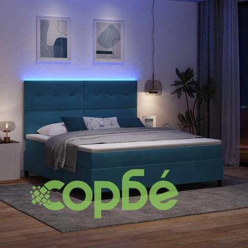 Легло с пружинирана основа и LED осветление тъмносиньо 180x200 см кадифе ➤ топ цена ➤ sorbe.bg