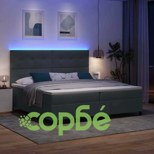 Легло с пружинирана основа и матрак с LED осветление тъмносиво 200x200 см кадифе ➤ топ цена ➤ sorbe.bg