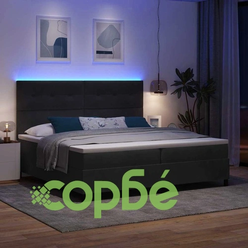 Легло с пружинирана основа и матрак с LED осветление Черно 200x200 см Кадифе ➤ топ цена ➤ sorbe.bg
