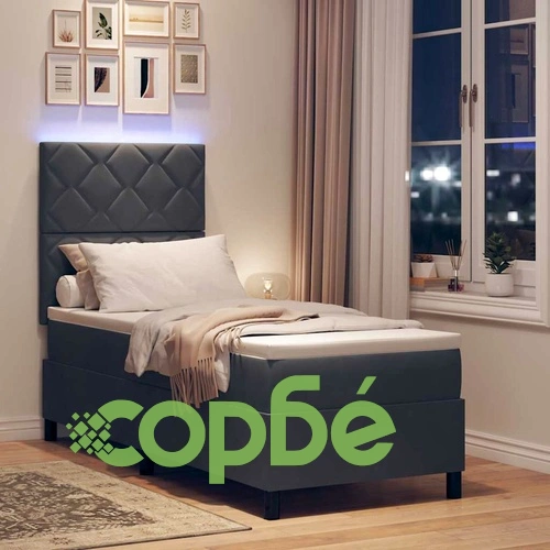 Легло с пружинирана основа и матрак тъмносиво 80x200 см кадифе с LED осветление ➤ топ цена ➤ sorbe.bg