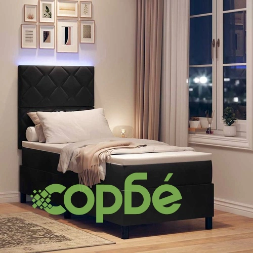 Легло с пружинирана основа и матрак с LED осветление Черно 80x200 см Кадифе ➤ топ цена ➤ sorbe.bg