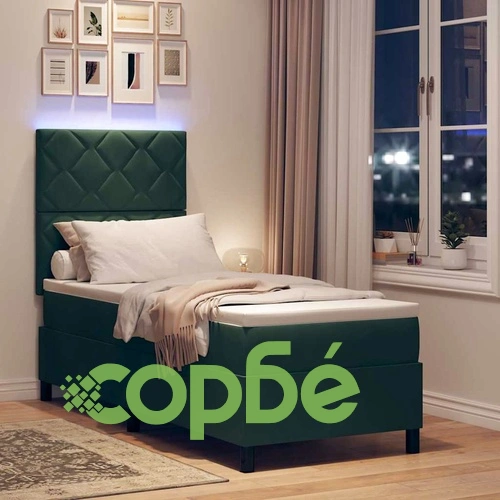 Легло с пружинирана основа и матрак тъмнозелено 80x200 см кадифе с LED осветление ➤ топ цена ➤ sorbe.bg