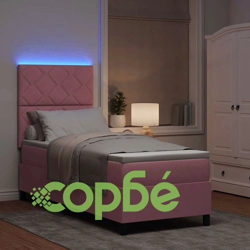 Легло с пружинирана основа и матрак с LED осветление розово 80x200 см кадифе ➤ топ цена ➤ sorbe.bg