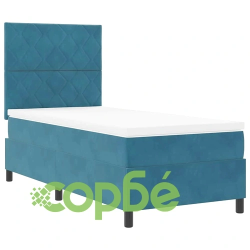 Легло с пружинирана основа и матрак тъмносиньо 90x190 см кадифе с LED осветление ➤ топ цена ➤ sorbe.bg