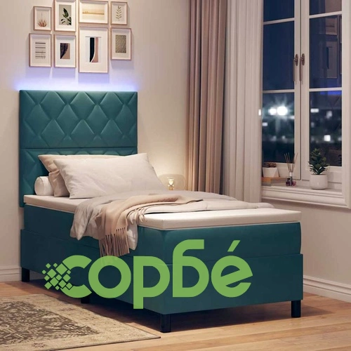 Легло с пружинирана основа и матрак тъмносиньо 90x190 см кадифе с LED осветление ➤ топ цена ➤ sorbe.bg