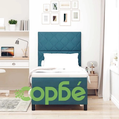 Легло с пружинирана основа и матрак тъмносиньо 90x190 см кадифе с LED осветление ➤ топ цена ➤ sorbe.bg