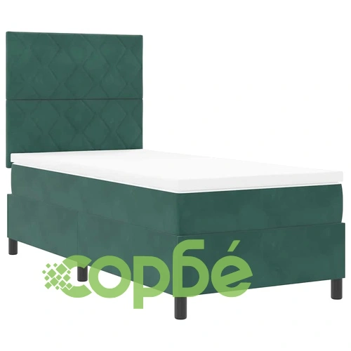 Легло с пружинирана основа и матрак тъмнозелено 90x200 см кадифе с LED осветление ➤ топ цена ➤ sorbe.bg