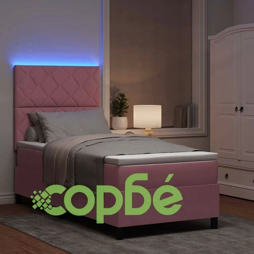 Легло с пружинирана основа и матрак с LED осветление Розово 90x200 см Кадифе ➤ топ цена ➤ sorbe.bg