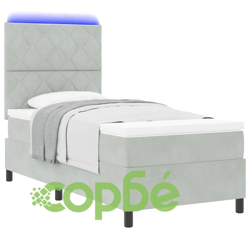 Легло с пружинирана основа и LED осветление светлосиво 100x200 см кадифе ➤ топ цена ➤ sorbe.bg