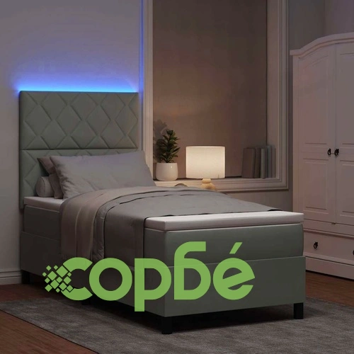 Легло с пружинирана основа и LED осветление светлосиво 100x200 см кадифе ➤ топ цена ➤ sorbe.bg