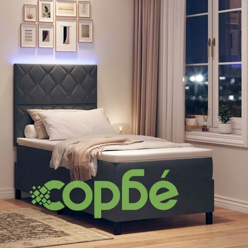 Легло с пружинирана основа и матрак тъмносиво 100x200 см кадифе с LED осветление ➤ топ цена ➤ sorbe.bg