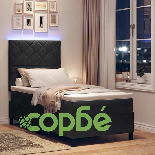 Легло с пружинирана основа и матрак с LED осветление 100x200 см черно кадифе ➤ топ цена ➤ sorbe.bg