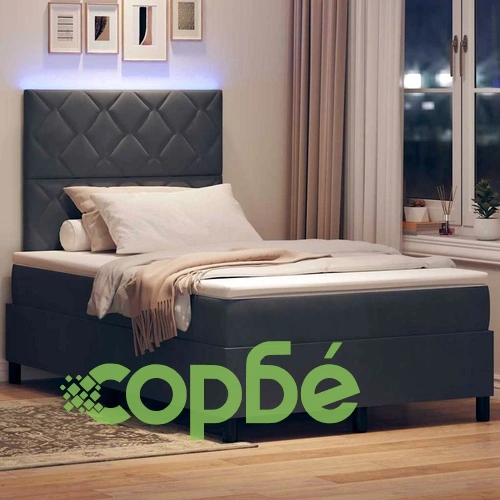 Легло с пружинна основа и матрак тъмно сиво 120x190 см кадифе с LED осветление ➤ топ цена ➤ sorbe.bg