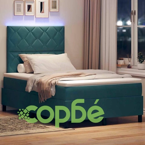 Легло с пружинирана основа и матрак тъмносиньо 120x200 см кадифе с LED осветление ➤ топ цена ➤ sorbe.bg
