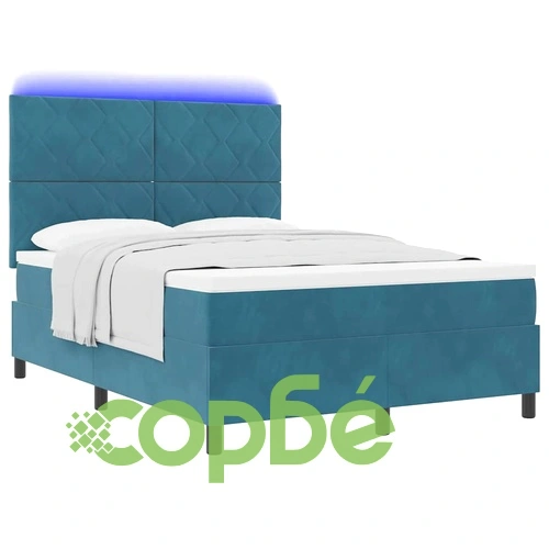 Легло с пружинирана основа и LED осветление тъмносиньо 140x190 см кадифе ➤ топ цена ➤ sorbe.bg