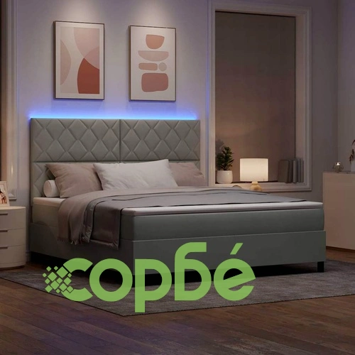 Легло с пружинирана основа и LED осветление 180x200 см кадифе светлосиво ➤ топ цена ➤ sorbe.bg