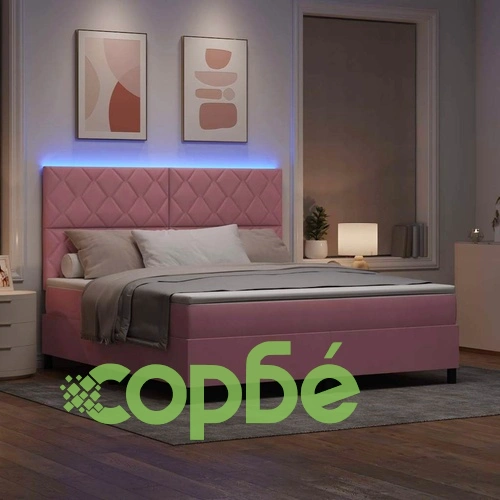 Легло с пружинирана основа и матрак с LED осветление Розово 180x200 см Кадифе ➤ топ цена ➤ sorbe.bg