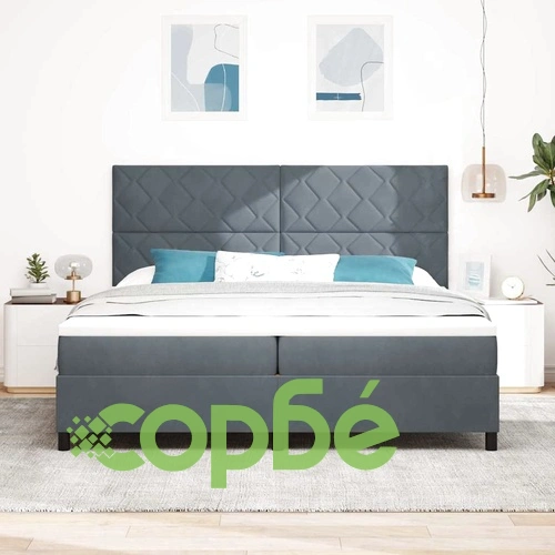 Легло с пружинирана основа и матрак тъмносиво 200x200 см кадифе с LED осветление ➤ топ цена ➤ sorbe.bg