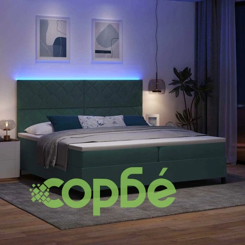 Легло с пружинирана основа и матрак тъмнозелено 200x200 см кадифе с LED осветление ➤ топ цена ➤ sorbe.bg